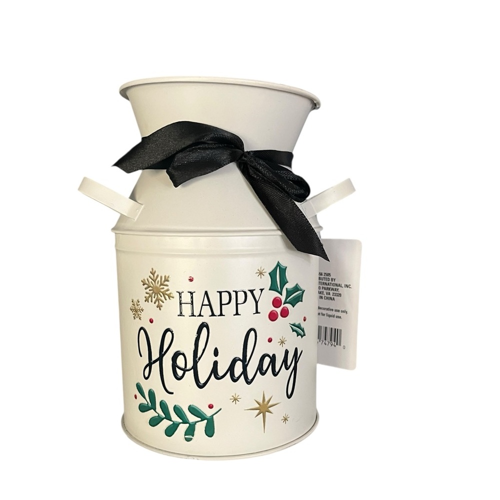 Festive Holiday Milk Can with Black Ribbon - Picture 2 of 6